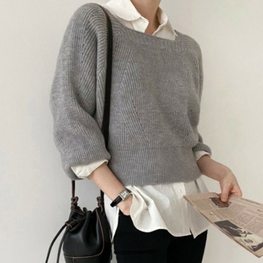 スクエアネックゆったりニットトップス｜オフィスカジュアル レディース 通販【ミレジェネ】