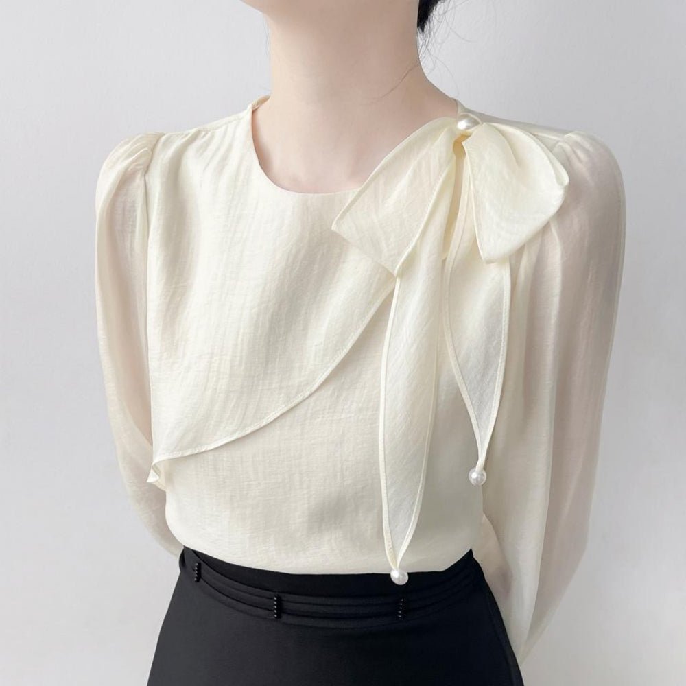 リボンショルダーシフォンブラウス｜オフィスカジュアル レディース 通販【ミレジェネ】