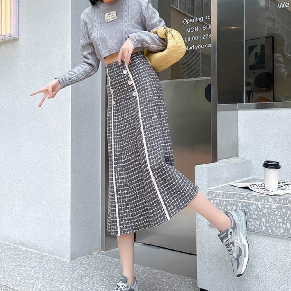 ライン入チェックスカート｜オフィスカジュアル レディース 通販【ミレジェネ】