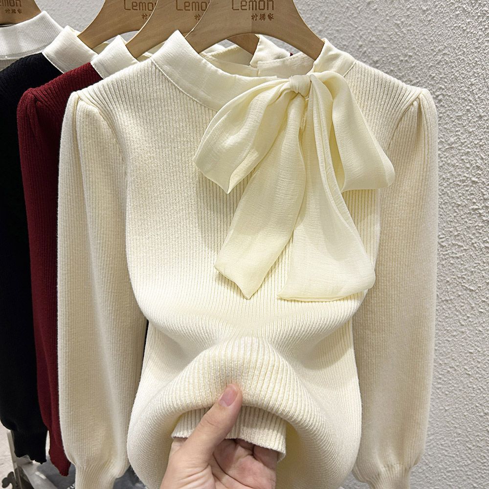 シフォンリボンタイ付きニットトップス｜オフィスカジュアル レディース 通販【ミレジェネ】