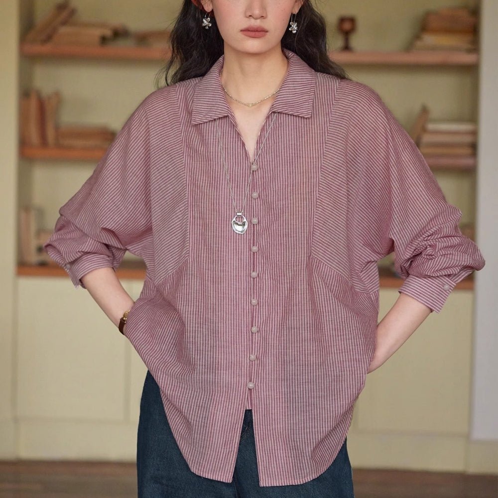 フレンチストライプゆったりコットンシャツ｜オフィスカジュアル レディース 通販【ミレジェネ】