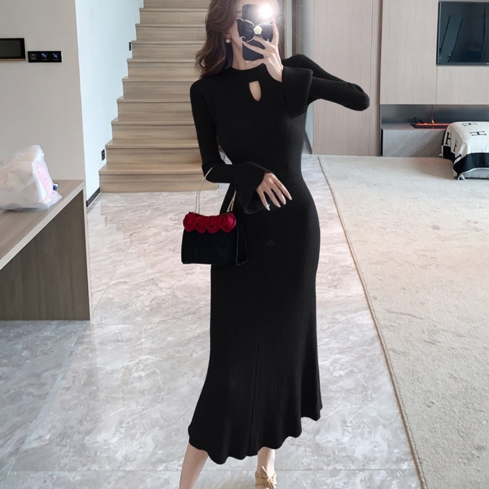 キーネックリブニットワンピース｜オフィスカジュアル レディース 通販【ミレジェネ】