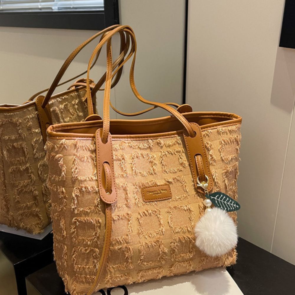 大容量チェック柄帆布肩掛けトートバッグ｜オフィスカジュアル