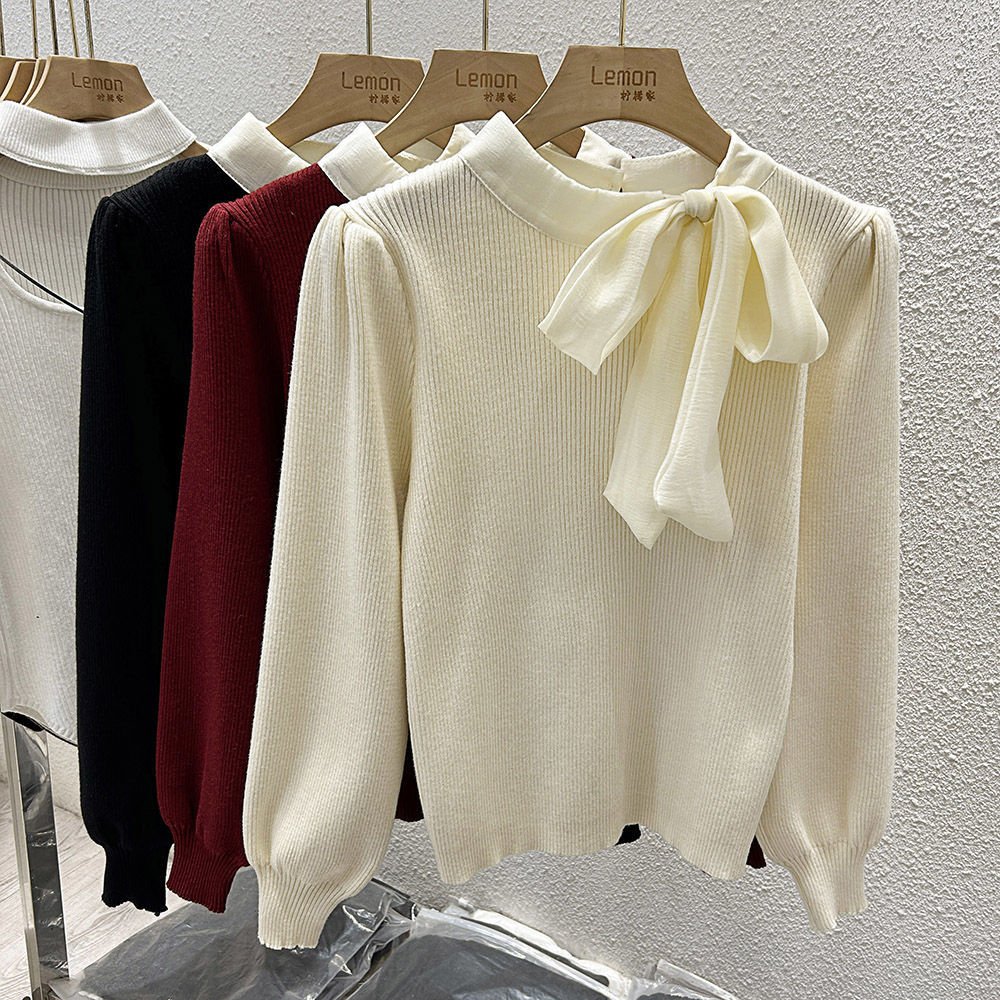 シフォンリボンタイ付きニットトップス｜オフィスカジュアル レディース 通販【ミレジェネ】