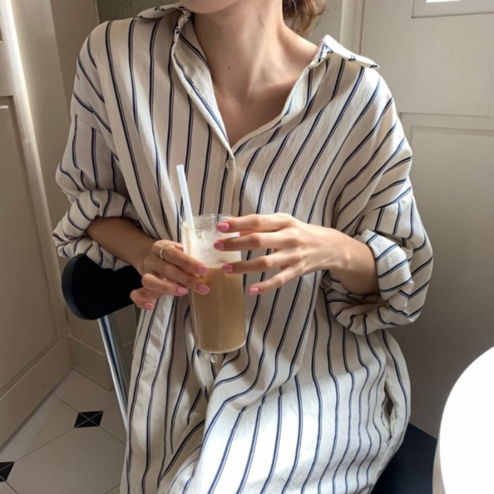 【骨格ナチュラルさんにおすすめ】ストライプロングシャツワンピース [ミレジェネ]｜オフィスカジュアル レディース 通販【ミレジェネ】