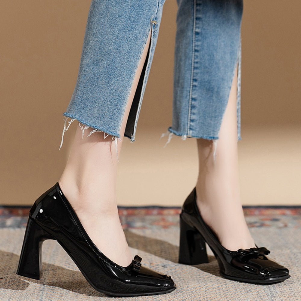 リボンデザインスクエアトゥパンプス2色展開 ランバン オン ブルー LANVIN en Bleu 【大きいサイズ】スクエア