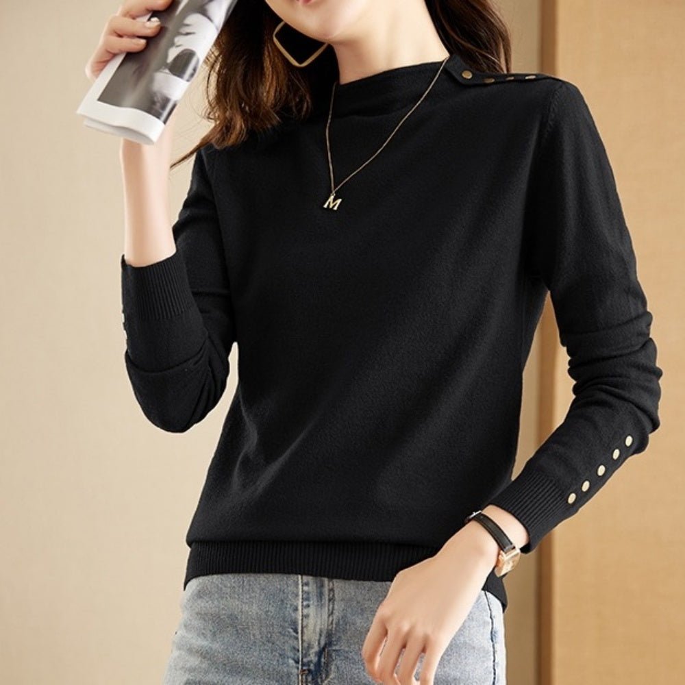 金ボタン付ハイネックセーター｜オフィスカジュアル レディース 通販【ミレジェネ】