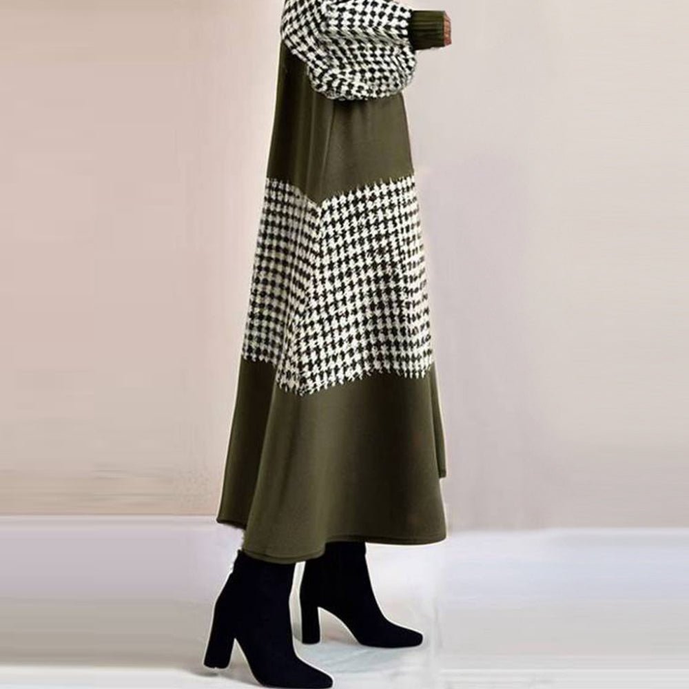 ハイネックチェック切り替えロングワンピース｜オフィスカジュアル レディース 通販【ミレジェネ】