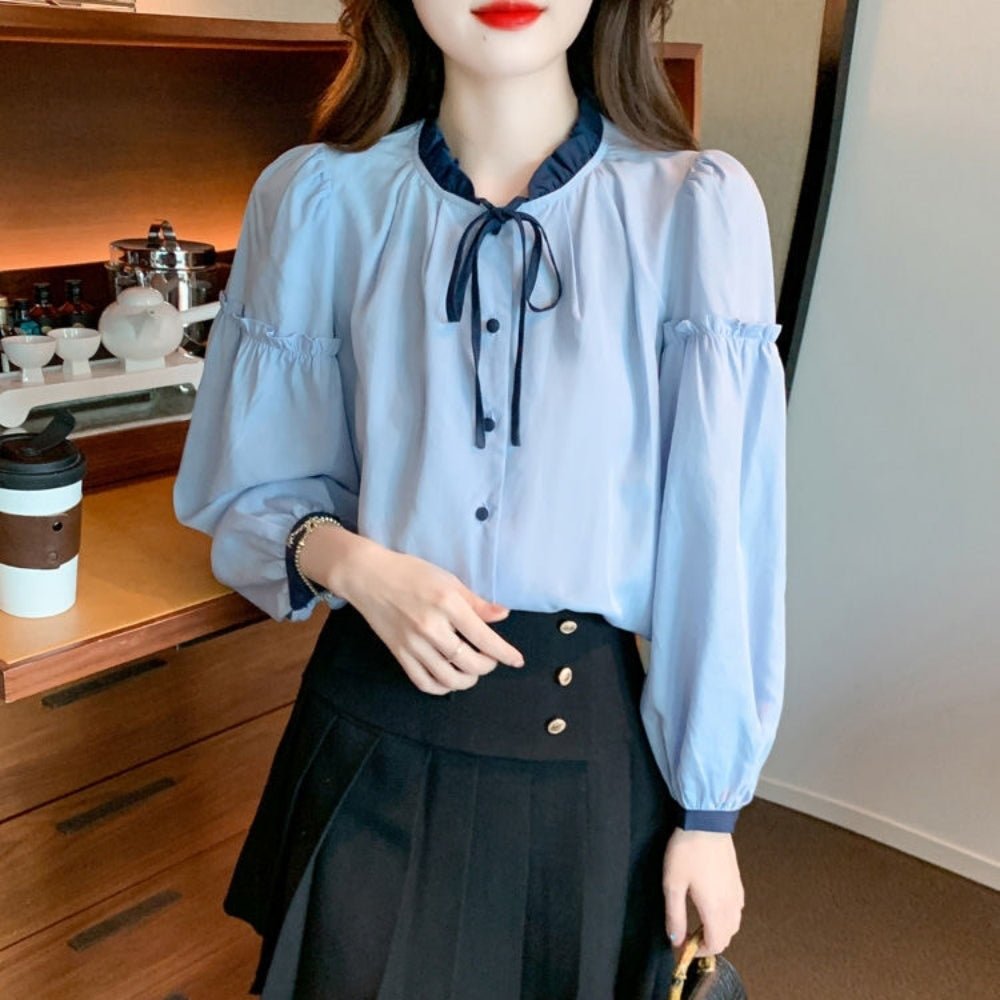 【オフィスカジュアル/きれいめ】フリル襟バイカラーブラウス [ミレジェネ]｜オフィスカジュアル レディース 通販【ミレジェネ】