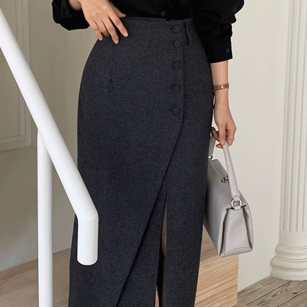 フロントスリットウールスカート｜オフィスカジュアル レディース 通販【ミレジェネ】