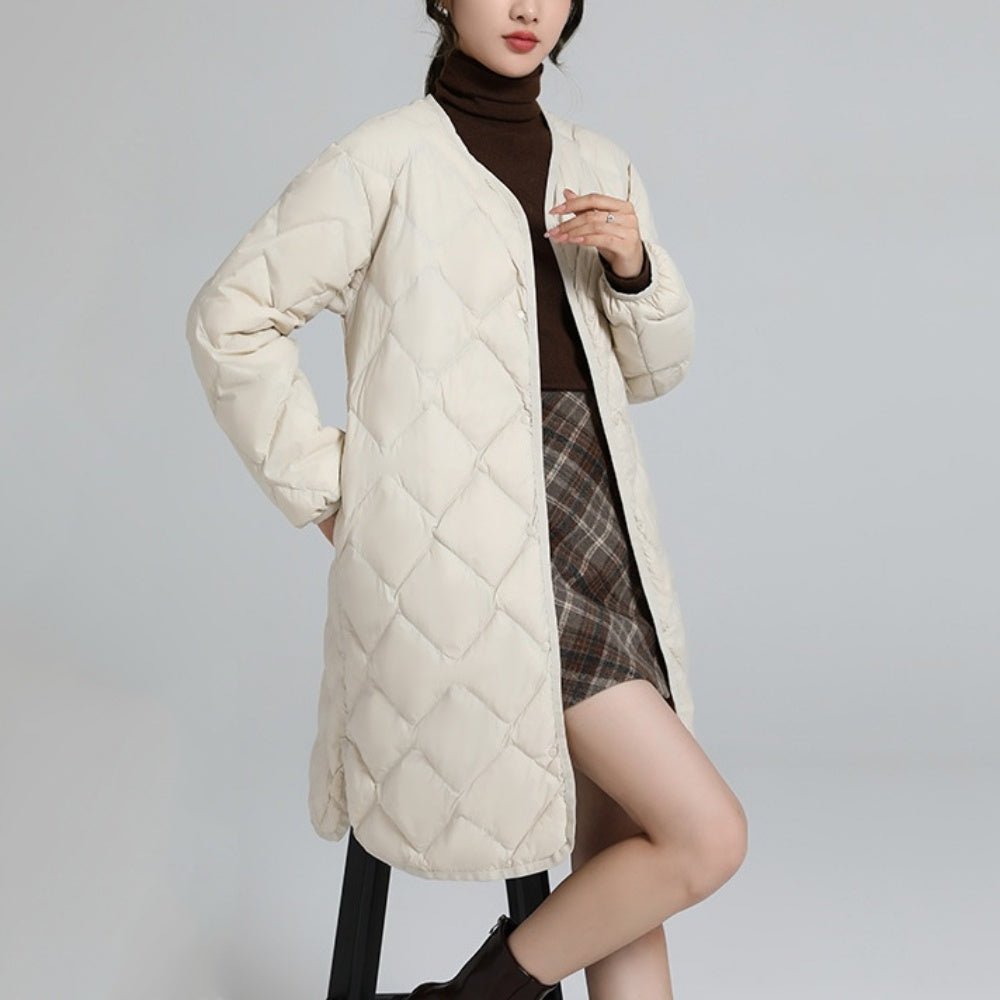 ラウンドネックミドル丈ダウンジャケット｜オフィスカジュアル レディース 通販【ミレジェネ】