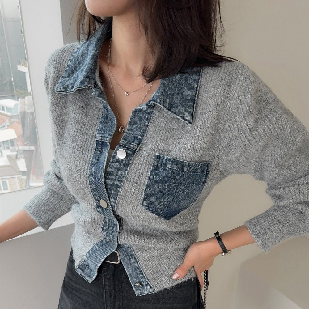ニットデニム切替カーディガン｜オフィスカジュアル レディース 通販【ミレジェネ】