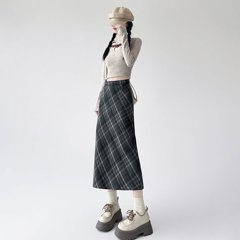 チェック柄ストレートロングスカート｜オフィスカジュアル