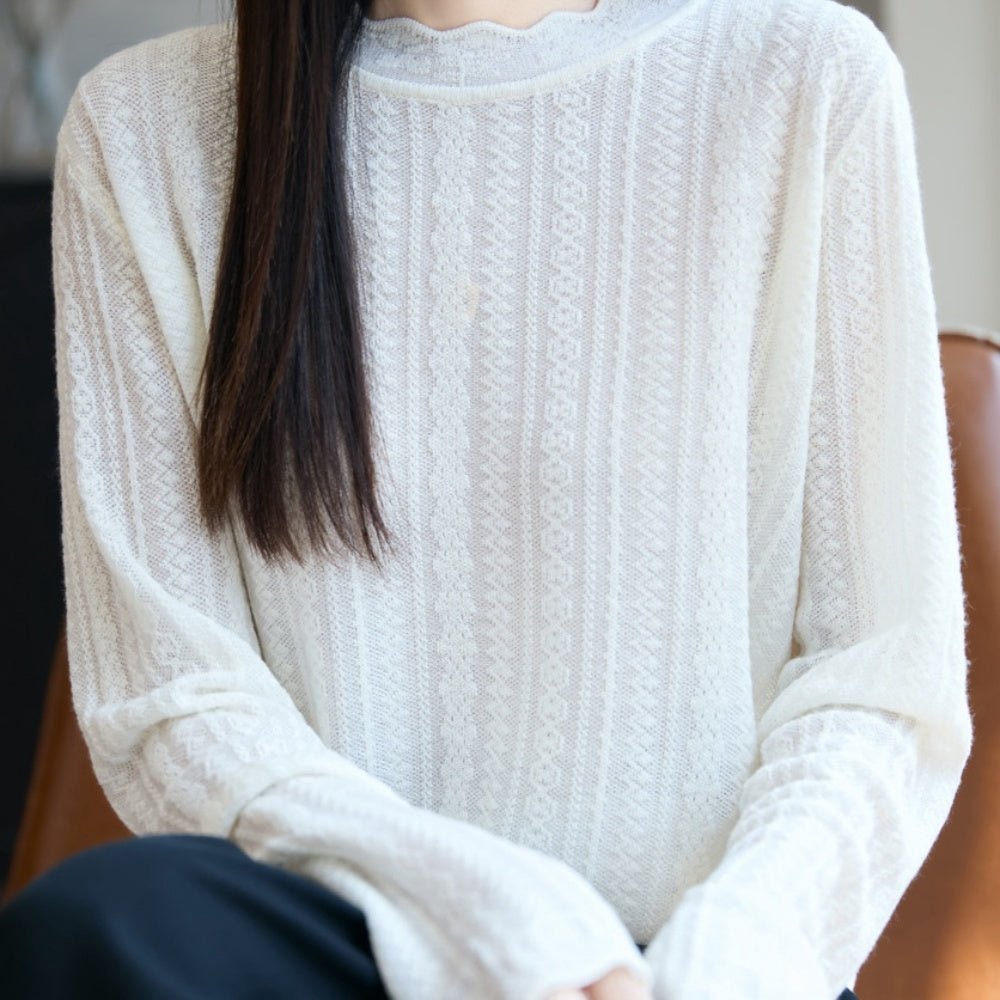 ハーフネックレース編み薄ニット｜オフィスカジュアル レディース 通販【ミレジェネ】