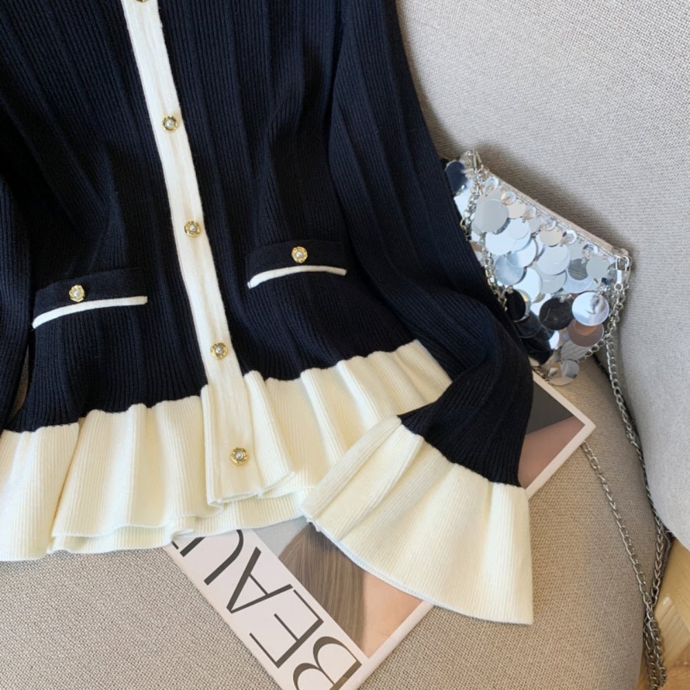 配色フリルカーデ風ニットトップス｜オフィスカジュアル レディース 通販【ミレジェネ】