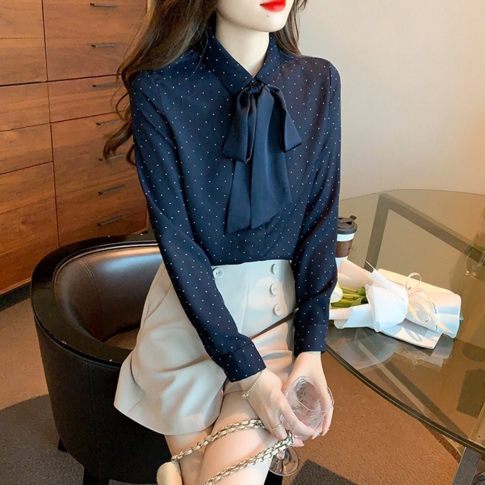 ドット柄リボンタイブラウス｜オフィスカジュアル レディース 通販【ミレジェネ】