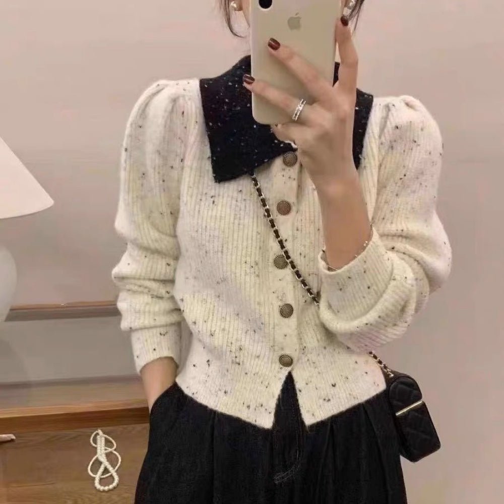 配色襟付きネップニットカーディガン｜オフィスカジュアル レディース 通販【ミレジェネ】