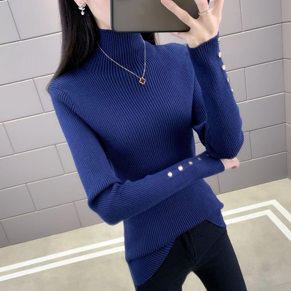 金ボタンハイネックリブニット｜オフィスカジュアル レディース 通販【ミレジェネ】