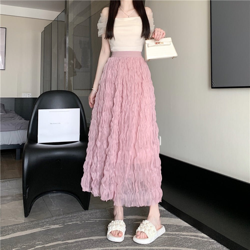 ウェーブプリーツシフォンマキシスカート｜オフィスカジュアル レディース 通販【ミレジェネ】