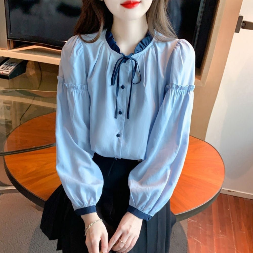 【オフィスカジュアル/きれいめ】フリル襟バイカラーブラウス [ミレジェネ]｜オフィスカジュアル レディース 通販【ミレジェネ】