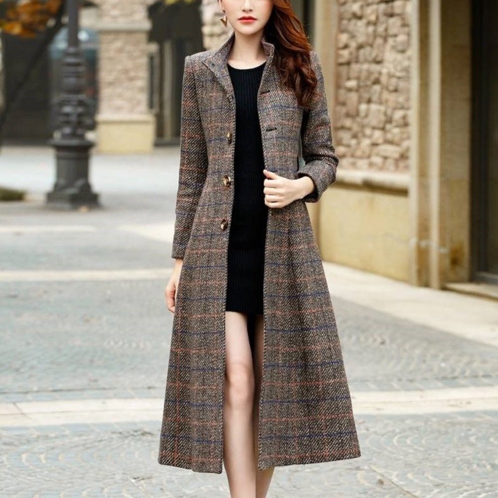 チェック柄スタンドカラーコート｜オフィスカジュアル レディース 通販【ミレジェネ】