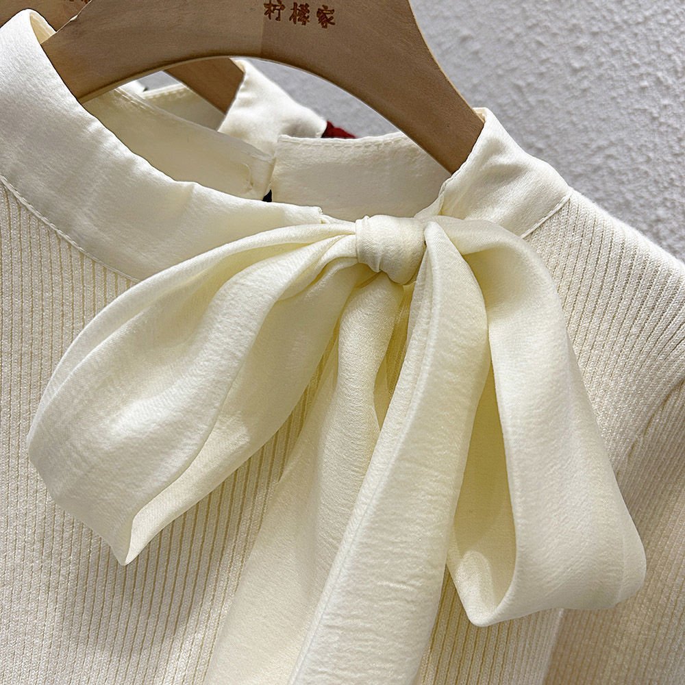 シフォンリボンタイ付きニットトップス｜オフィスカジュアル レディース 通販【ミレジェネ】