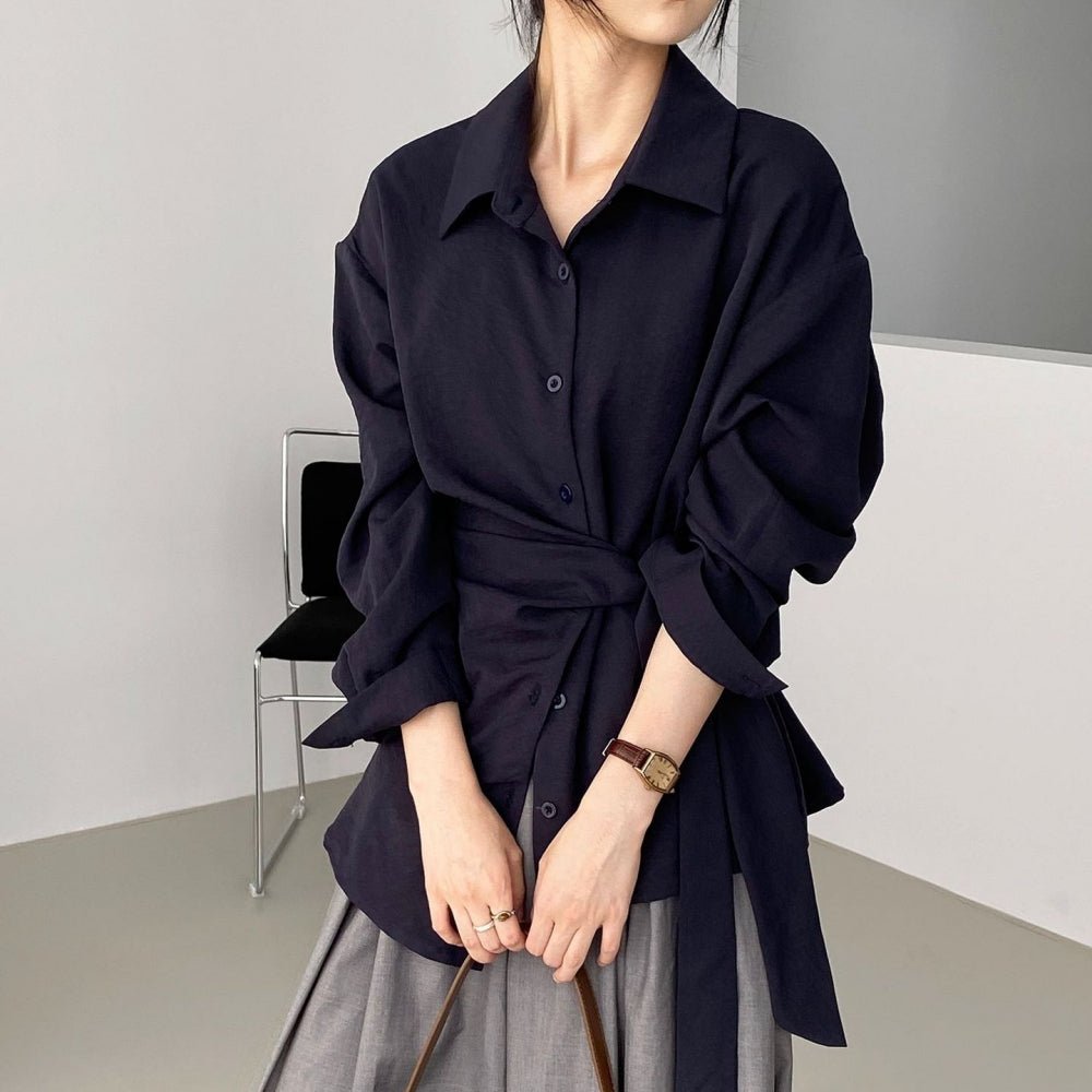 ウエスト共地ベルト付シャツブラウス｜オフィスカジュアル レディース 通販【ミレジェネ】