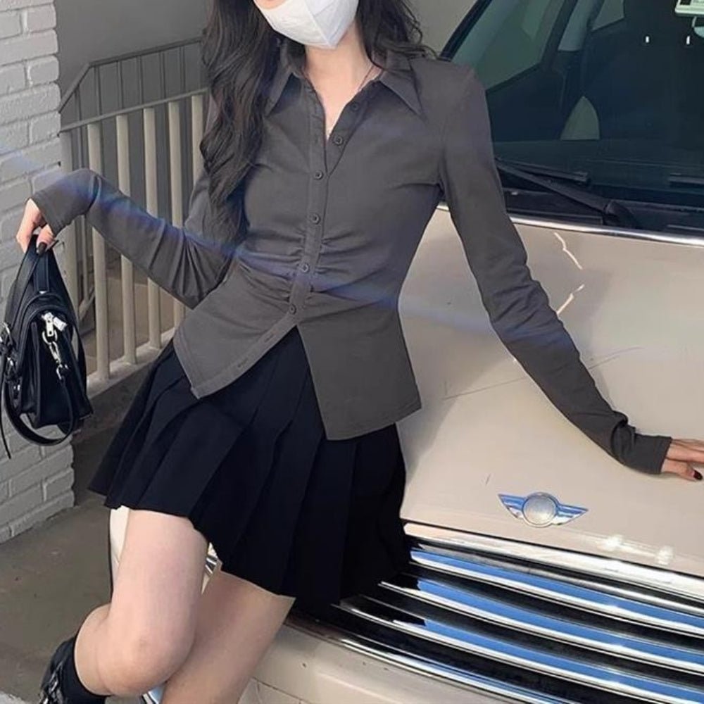 フロントギャザーシャツブラウス｜オフィスカジュアル レディース 通販【ミレジェネ】