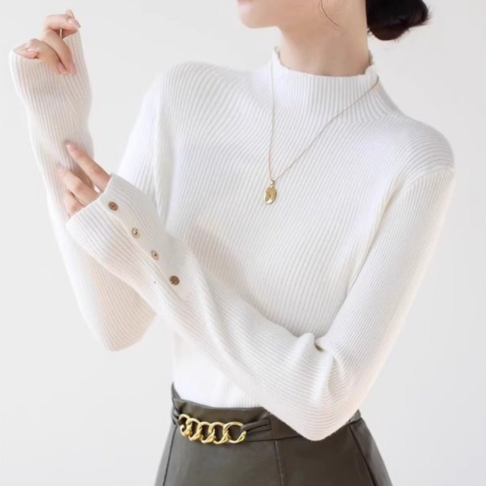 ゴールドボタンリブニット｜オフィスカジュアル レディース 通販【ミレジェネ】