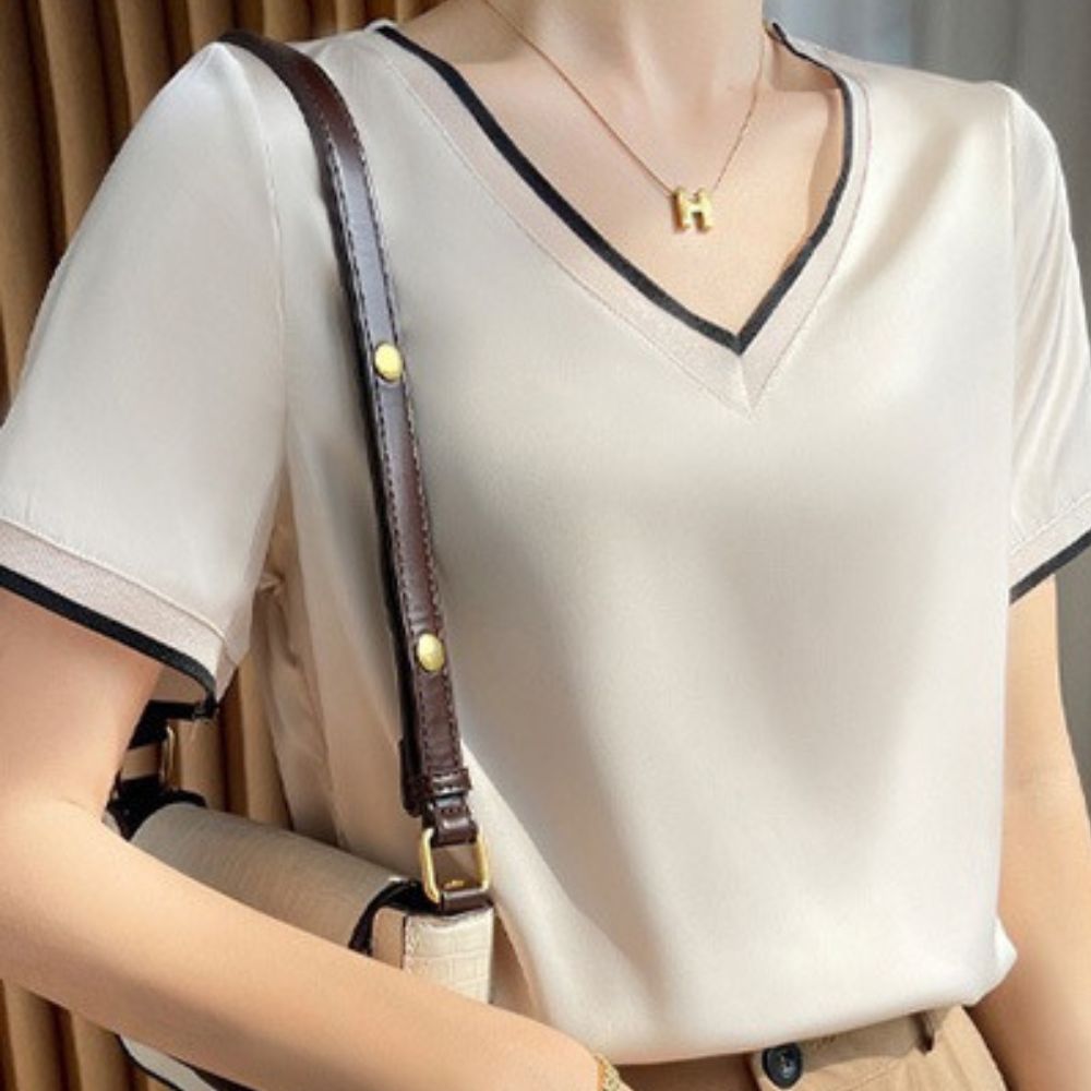 異素材切替サテントップス｜オフィスカジュアル レディース 通販【ミレジェネ】