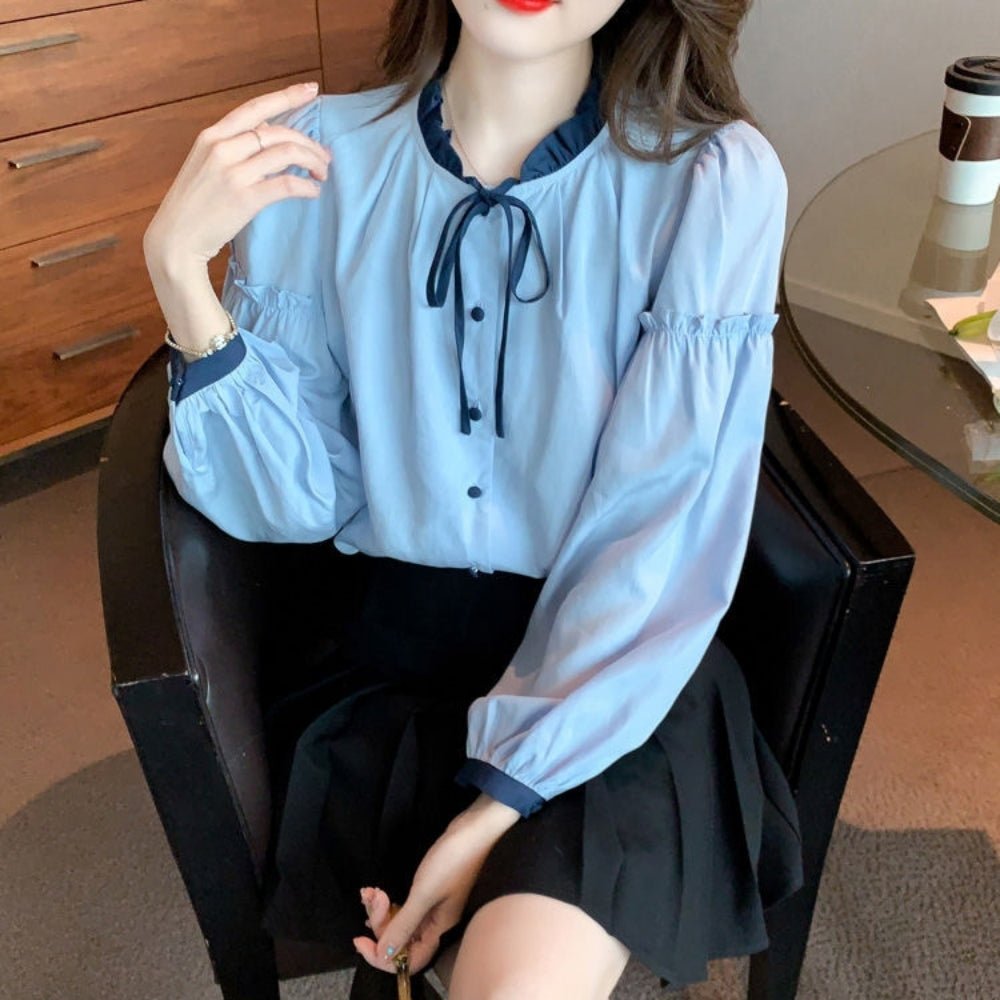 【オフィスカジュアル/きれいめ】フリル襟バイカラーブラウス [ミレジェネ]｜オフィスカジュアル レディース 通販【ミレジェネ】