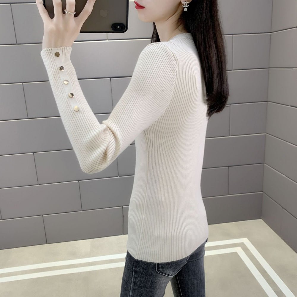 金ボタンクルーネックリブニット｜オフィスカジュアル レディース 通販【ミレジェネ】