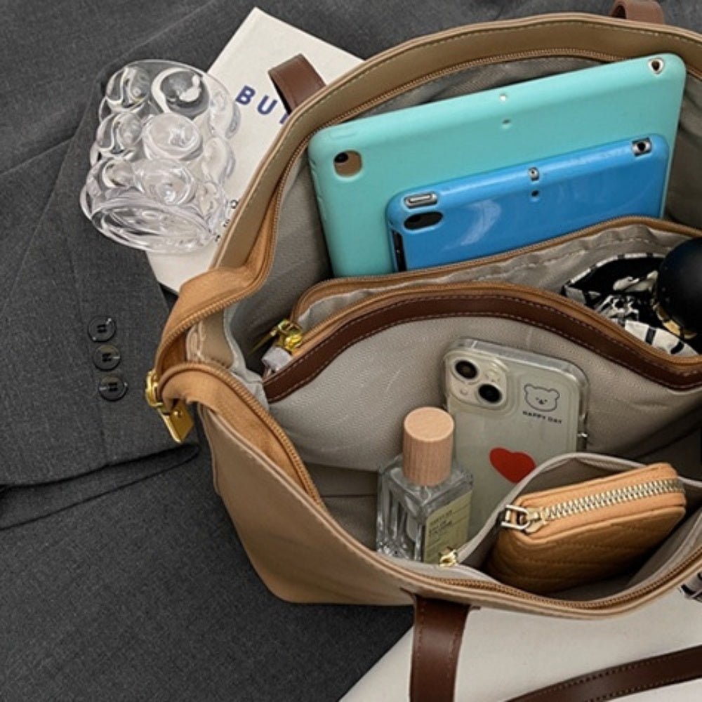 大容量合皮製スカーフ風飾り付き肩掛けバッグ｜オフィスカジュアル