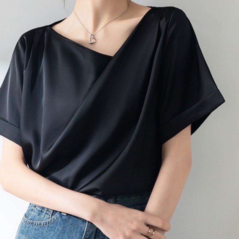 肩ドレープ半袖トップス｜オフィスカジュアル レディース 通販【ミレジェネ】