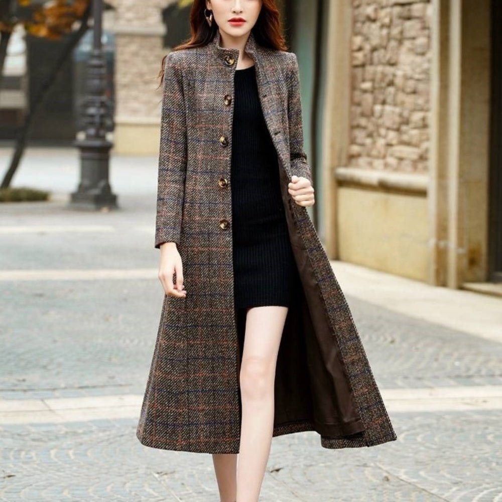 チェック柄スタンドカラーコート｜オフィスカジュアル レディース 通販【ミレジェネ】