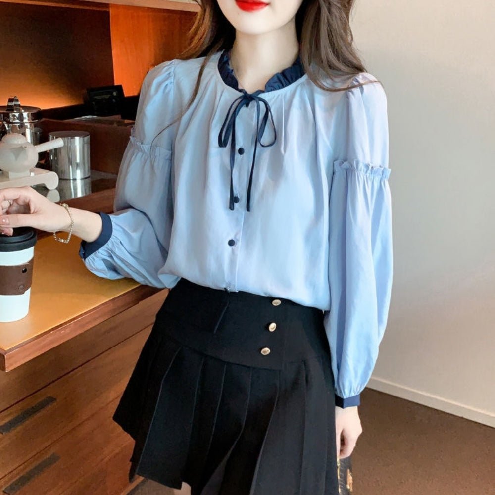 【オフィスカジュアル/きれいめ】フリル襟バイカラーブラウス [ミレジェネ]｜オフィスカジュアル レディース 通販【ミレジェネ】