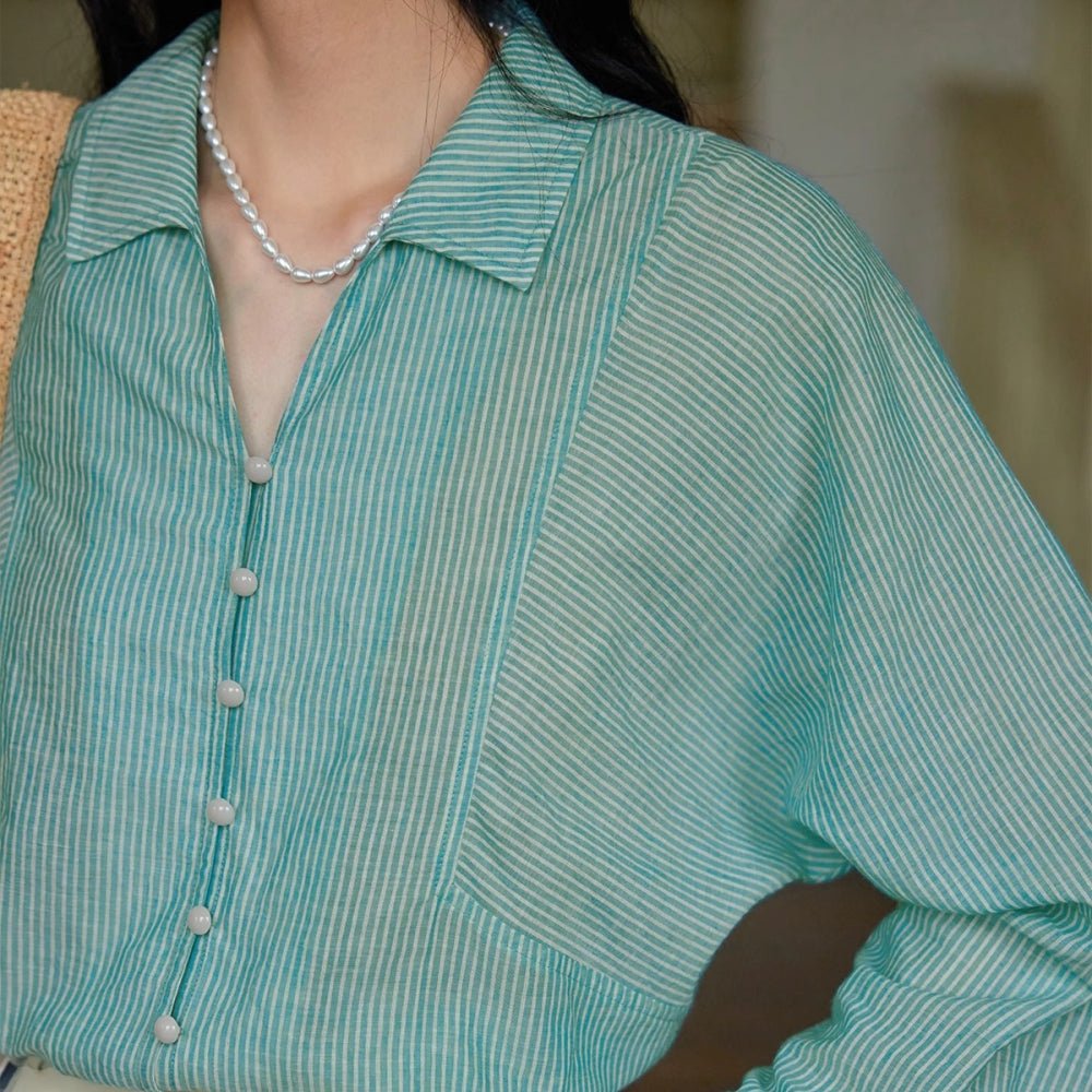 フレンチストライプゆったりコットンシャツ｜オフィスカジュアル レディース 通販【ミレジェネ】