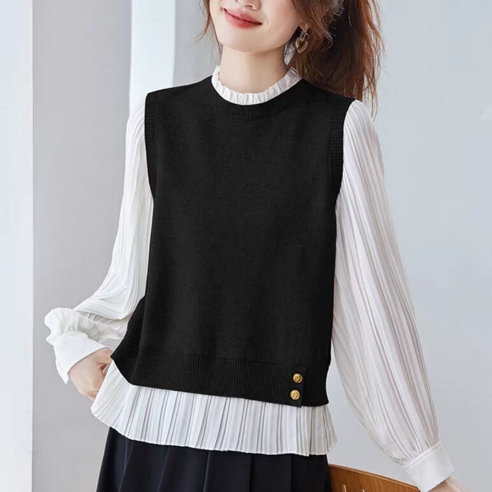 見せかけニットプリーツブラウス｜オフィスカジュアル レディース 通販【ミレジェネ】