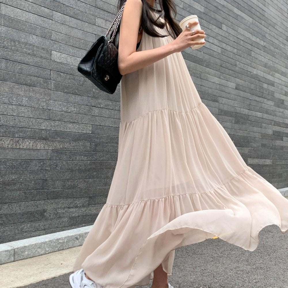 【骨格ナチュラルさんにおすすめ】ノースリーブシフォンティアードワンピース [ミレジェネ]｜オフィスカジュアル レディース 通販【ミレジェネ】