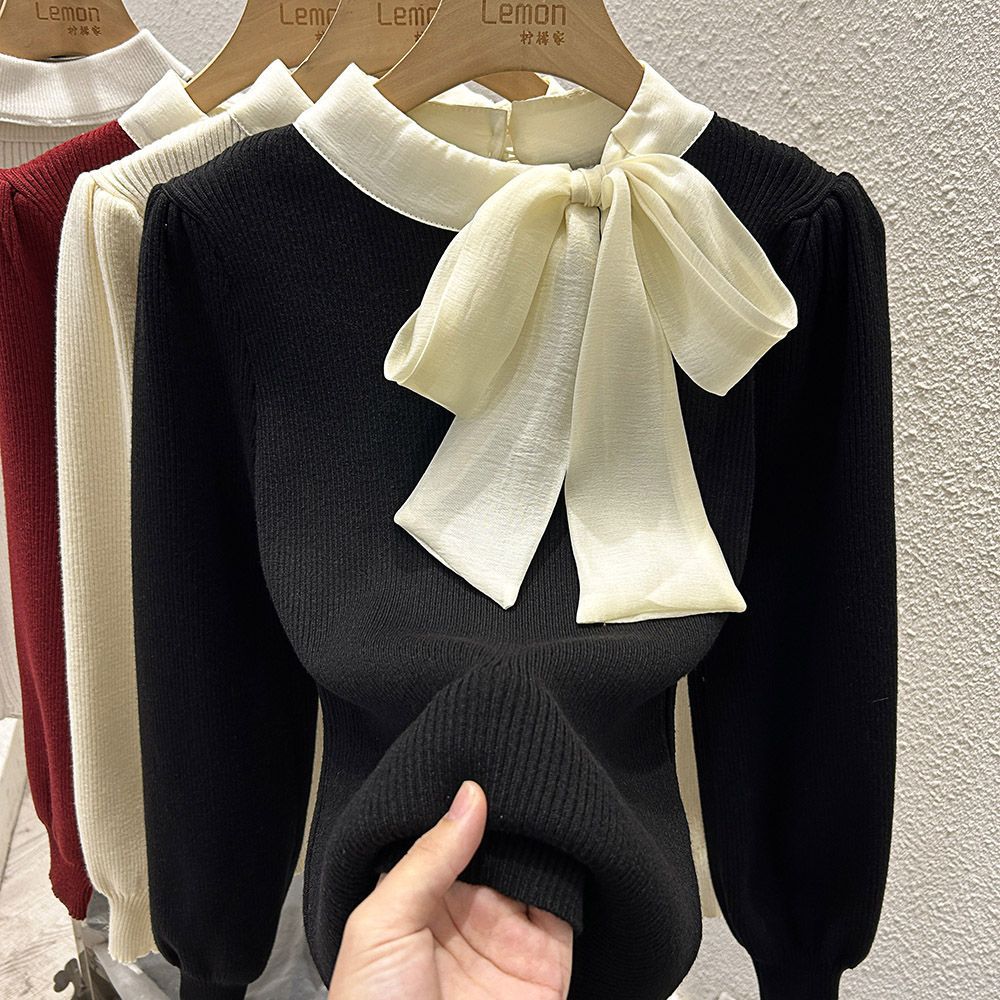 シフォンリボンタイ付きニットトップス｜オフィスカジュアル レディース 通販【ミレジェネ】