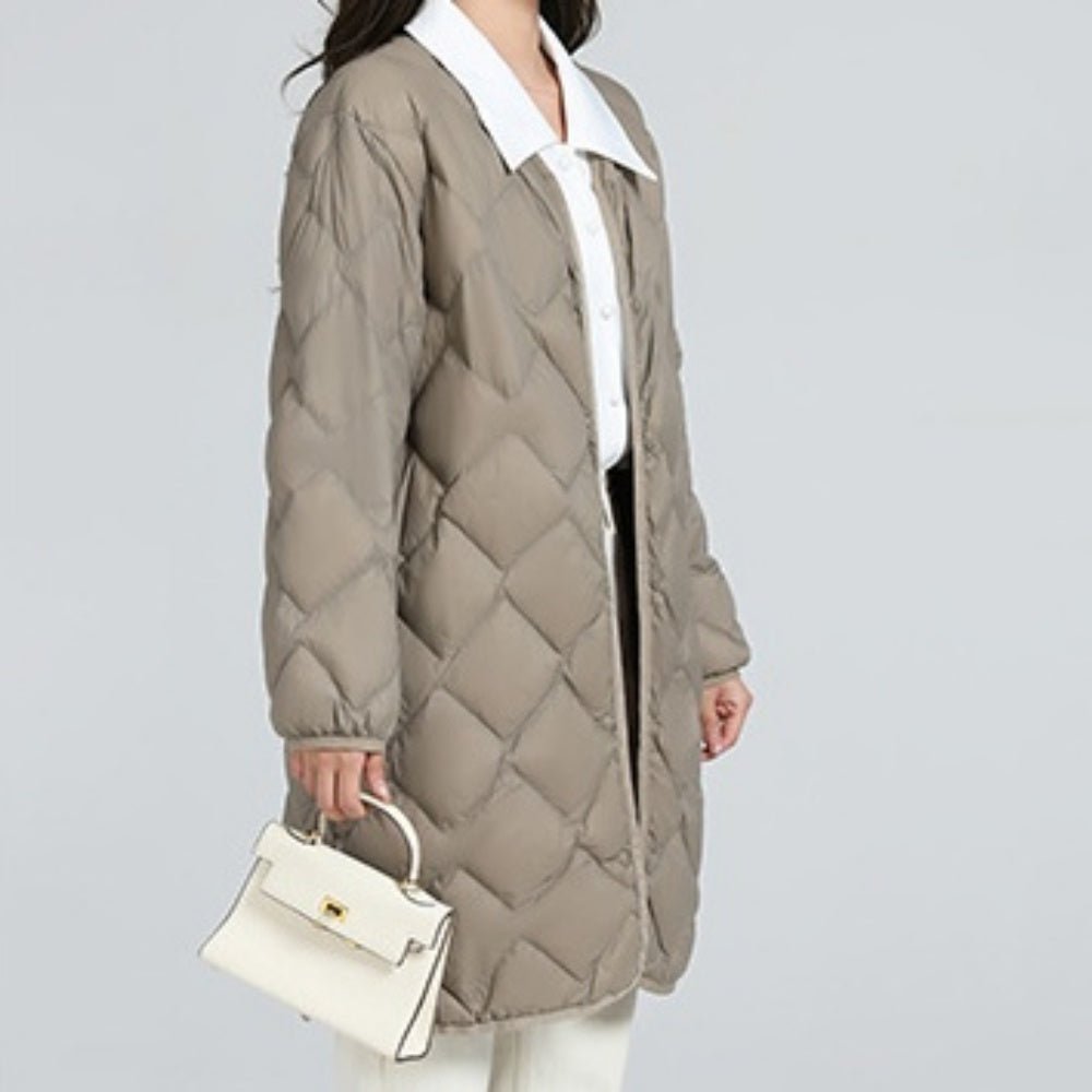 ラウンドネックミドル丈ダウンジャケット｜オフィスカジュアル レディース 通販【ミレジェネ】