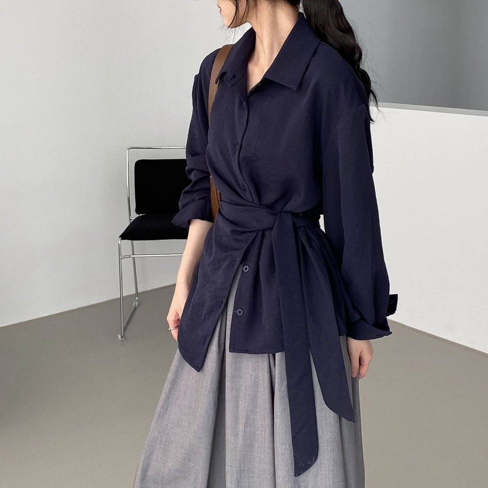 ウエスト共地ベルト付シャツブラウス｜オフィスカジュアル レディース 通販【ミレジェネ】