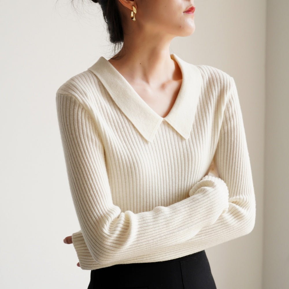 配色襟付きリブニットトップス｜オフィスカジュアル レディース 通販【ミレジェネ】