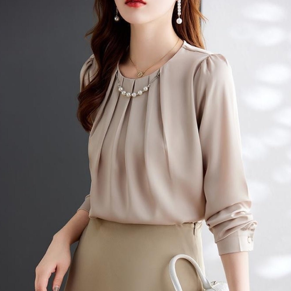 パールビジュー付きシフォンブラウス｜オフィスカジュアル レディース 通販【ミレジェネ】