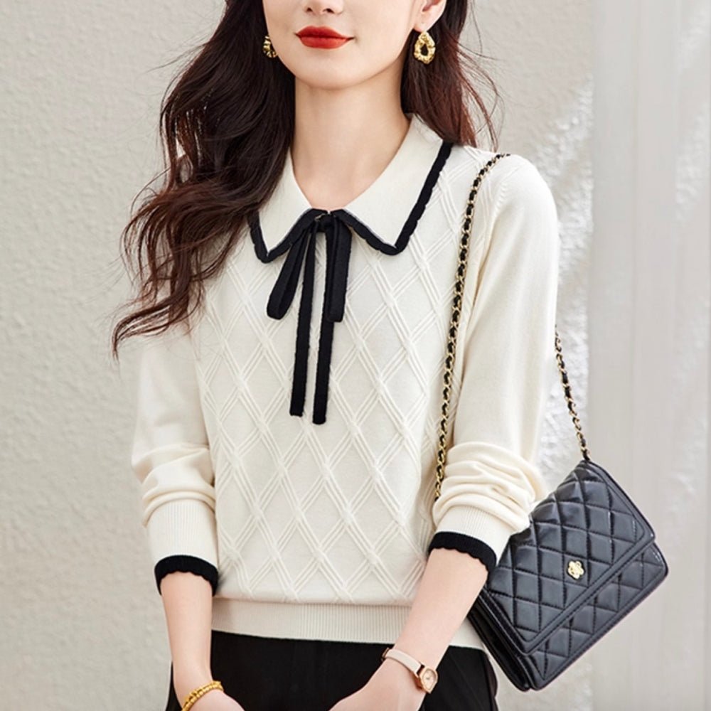 襟付きリボンニット｜オフィスカジュアル レディース 通販【ミレジェネ】