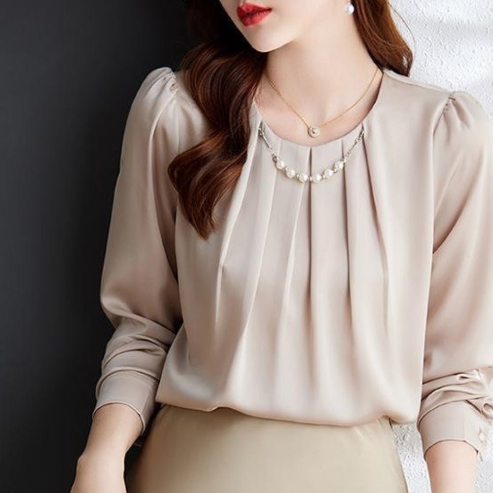 パールビジュー付きシフォンブラウス｜オフィスカジュアル レディース 通販【ミレジェネ】