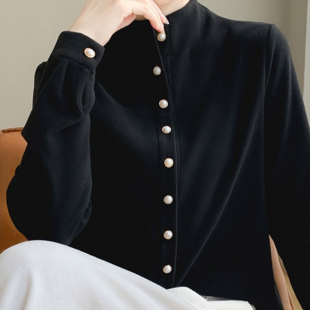 パールボタンボトルネックトップス｜オフィスカジュアル レディース 通販【ミレジェネ】
