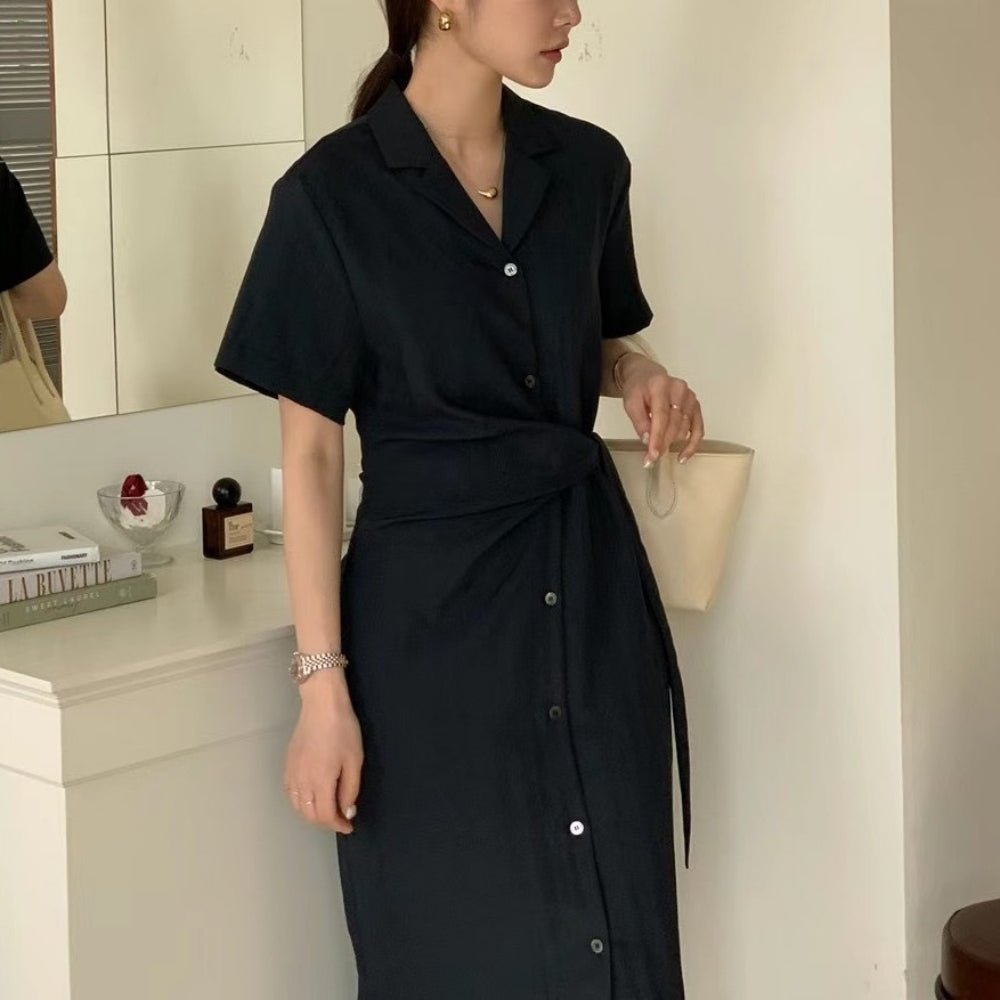 ウエストリボン半袖タイトシャツワンピース｜オフィスカジュアル レディース 通販【ミレジェネ】