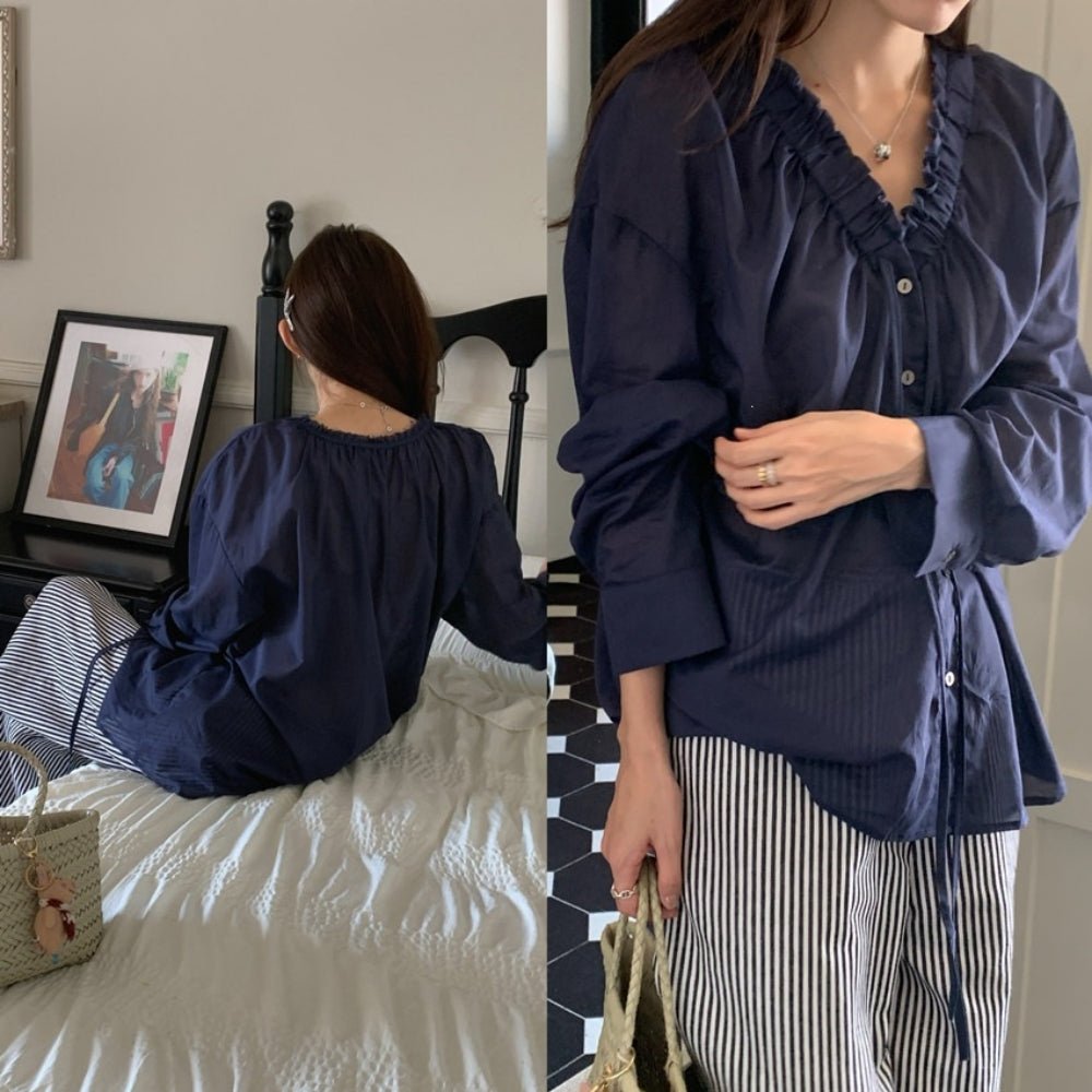 フロントギャザーＶネックシアーブラウス｜オフィスカジュアル レディース 通販【ミレジェネ】