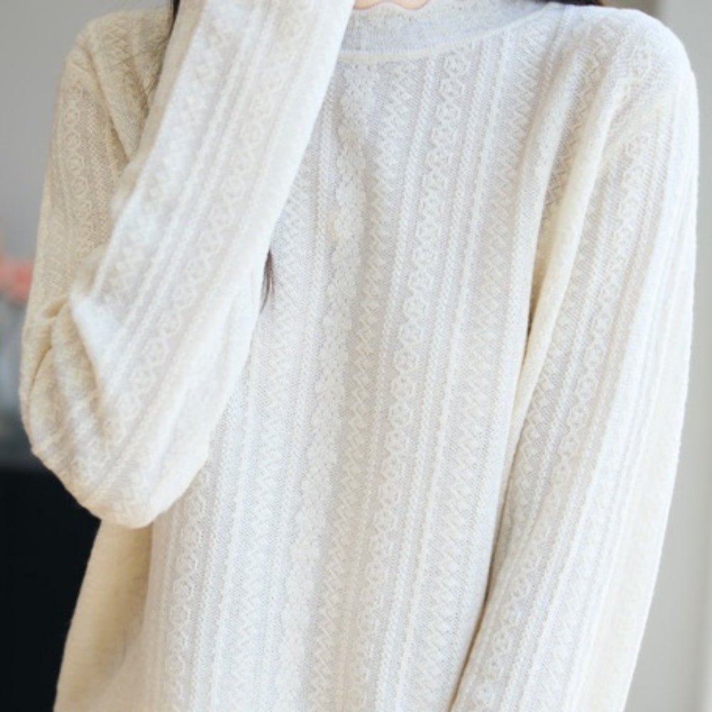 ハーフネックレース編み薄ニット｜オフィスカジュアル レディース 通販【ミレジェネ】